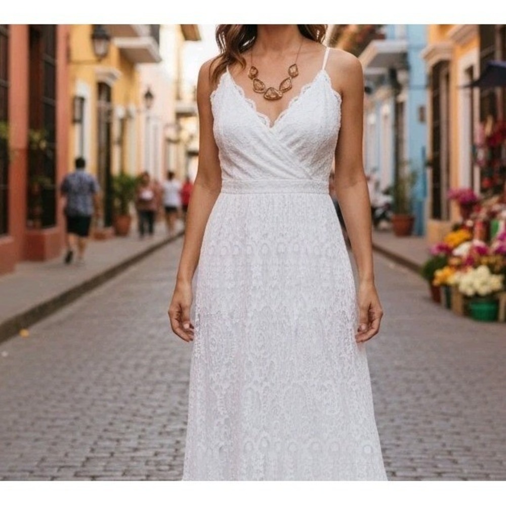 Lacy Romantic Lulus Glam Maxi Dressâ Wedding Bridal Gown Formal Event Size Med
